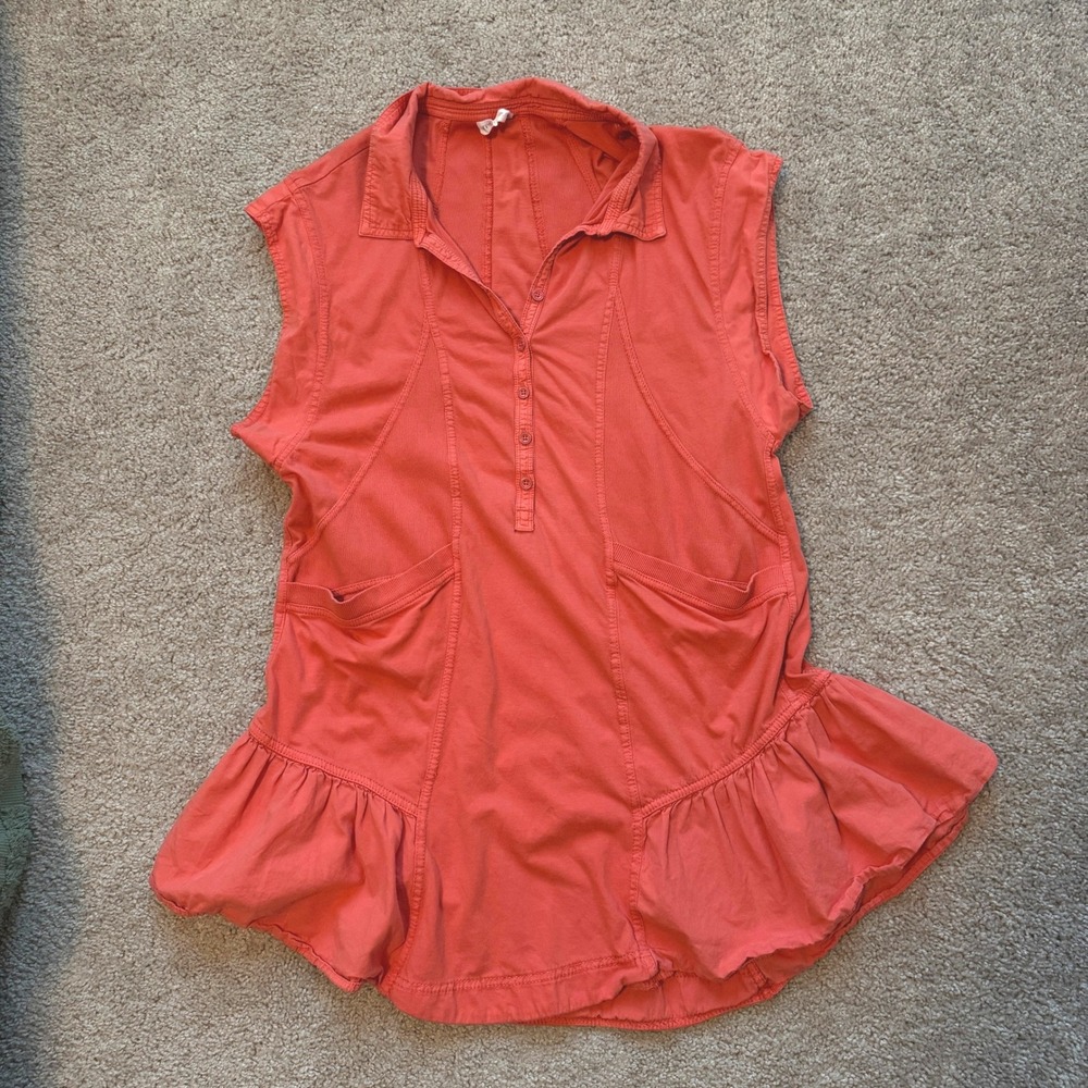 Daily Practice Anthropologie Short Sleeve Tango Dress Peplum Coral Orange Medium